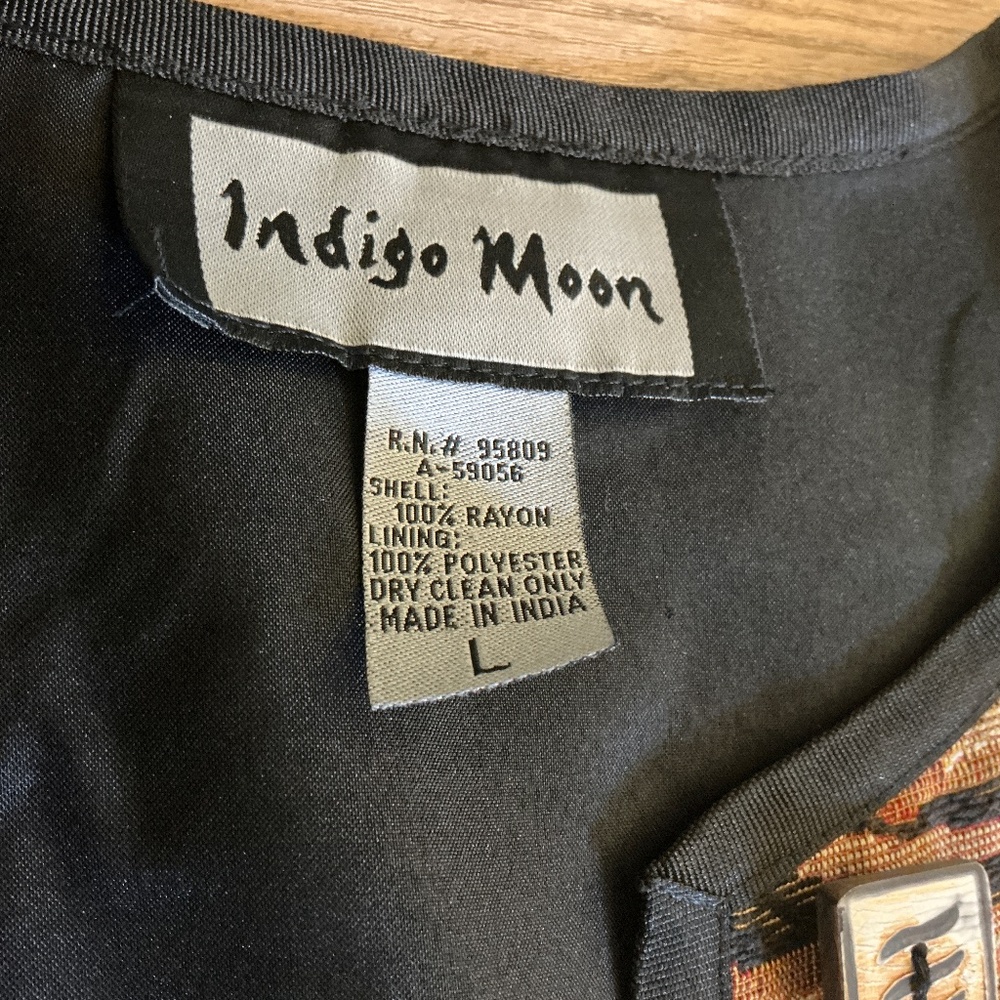 VTG Jacket Indigo Moon Women L Black Patchwork Boho Artsy Festival Fall Animal - Picture 14 of 16